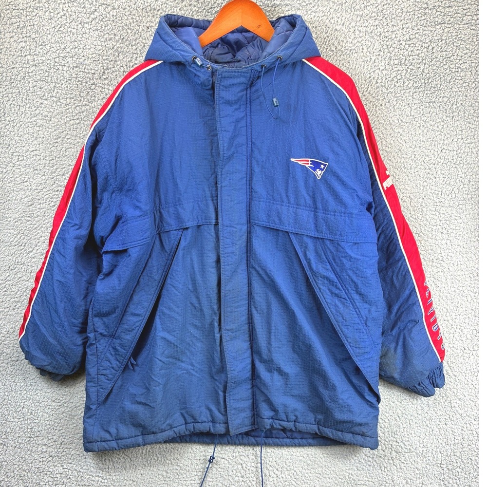 Puma New England Patriots Parka Jacket Mens XL Blue Vintage Sideline Quilted